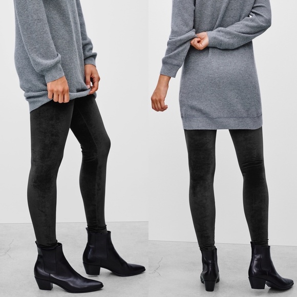 Aritzia Talula Black Velvet Leggings Pull On Sz Sm - Picture 2 of 16